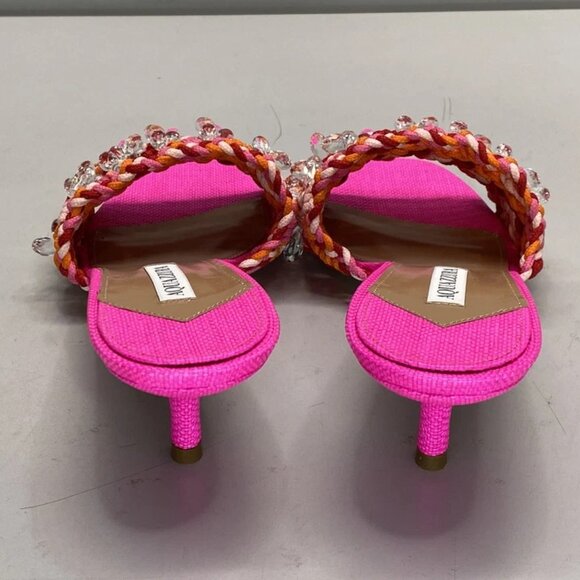 NEW AQUAZZURA Women’s Crystal Cote Mule Sandals  Bright Pink Size 10.5 Crocheted - Picture 6 of 8